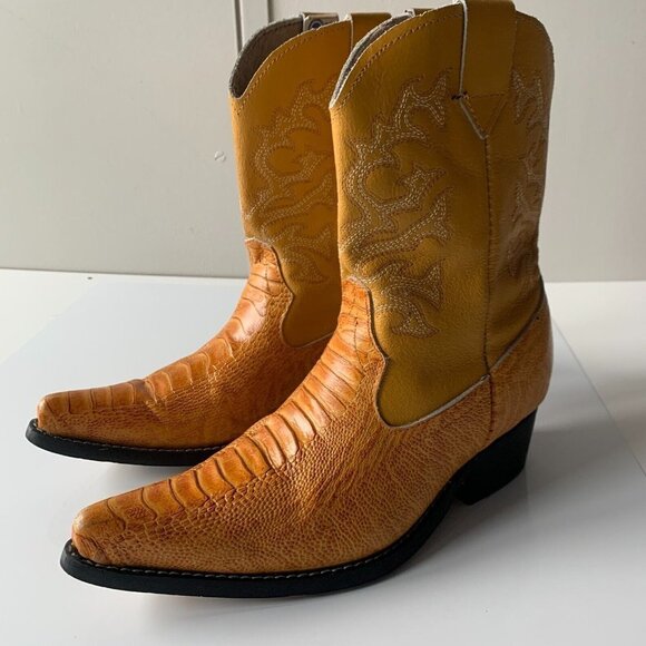 Guerrero Botitas Cowboy Boots Exotic Yellow Sz 5 Western Embroidered Mexico - Picture 4 of 16
